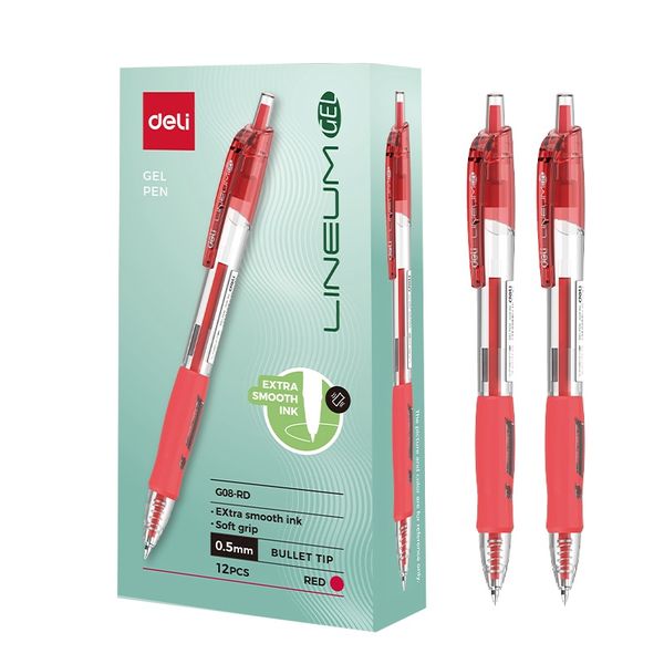Deli Red Gel Pen 0.5mm 12 PCS