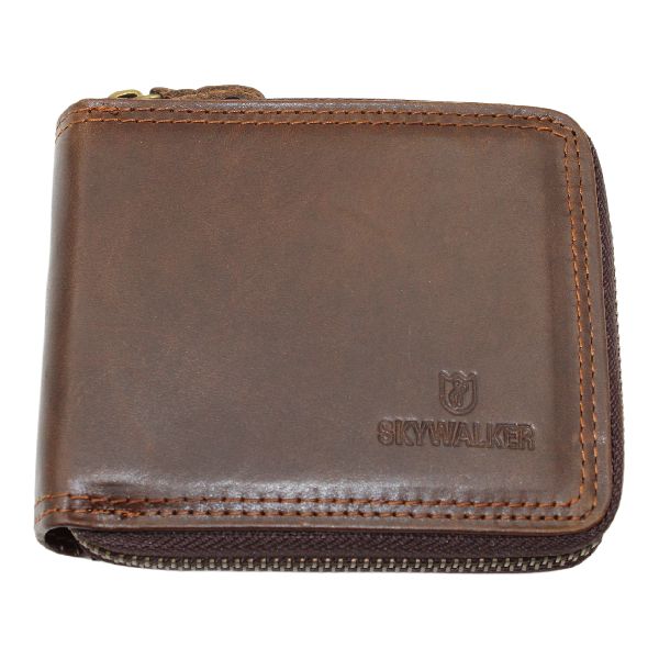 Skywalker - Men's Genuine Leather Zip Around Bifold Wallet+SD Memo Cardholder