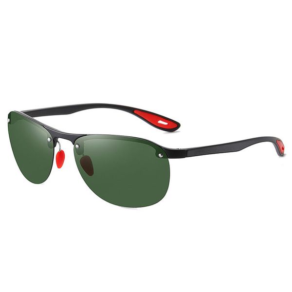 Men's Semi-Rimless Polarized Sunglasses, Green Lenses, Lightweight Frame