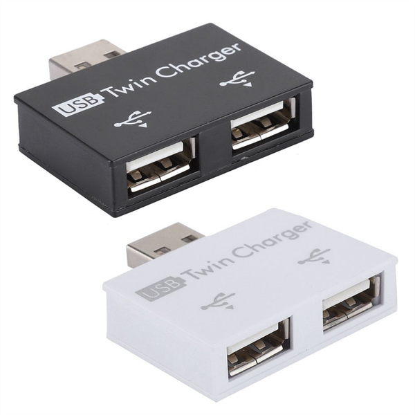 Portable Mini Usb Hub To 2 Port Charger Hub Adapter Black
