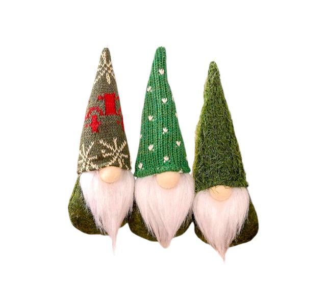 Christmas Knitting Gnomes Hanging Ornaments - Set of 3 (Green)