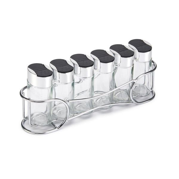 Spice Jar Set, Chrome Rack, 6 Piece