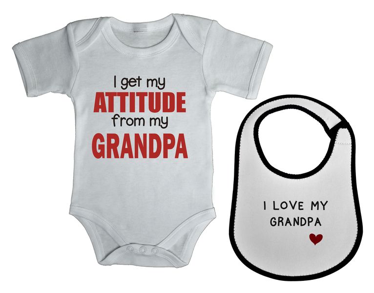 I get my attitude from my Grandpa baby grow &amp; bib combo