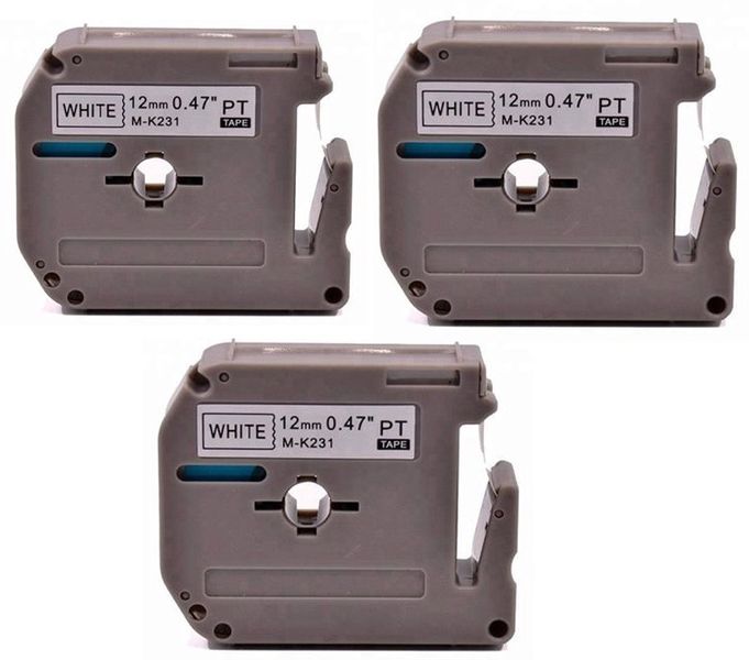 Compatible Brother M-K231 (12mm x 8m) Blk/White Label Tape x 5