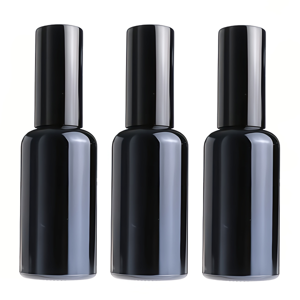Set of 3 Empty Black 50ml Cosmetic Spray Bottles - Black Cap