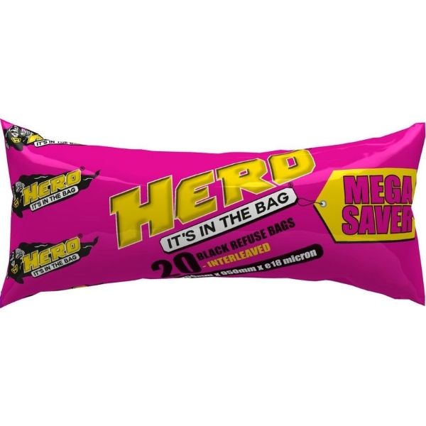 Hero - 20 Interleaved Black Refuse Bags - Mega Saver - e18micron