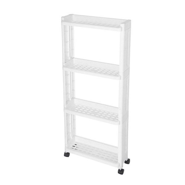 4-Tier Storage Layer Rack Shelf With Wheels For Kitchen/Bathroom-White ...