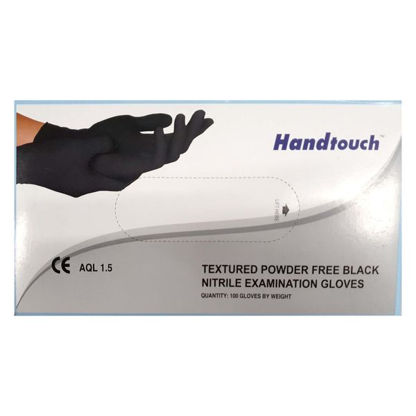 Large Textured Powder Free Black Nitrile Examination Gloves - 100