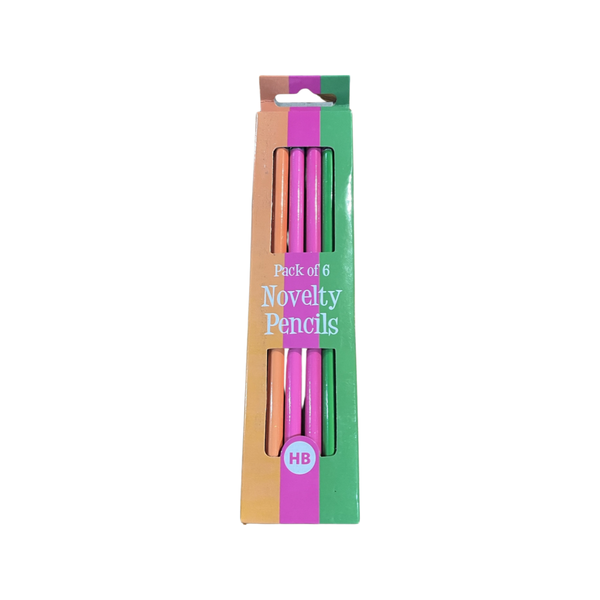 Novelty Pencils pack of 6. Pink,Green,Orange