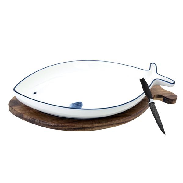 Set of 3 - Ocean Theme Restaurant Style Ceramic Serving Tray