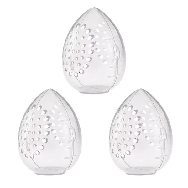 3 Piece - Cosmetic Breathable Egg Case For Beauty Blenders - Transparent