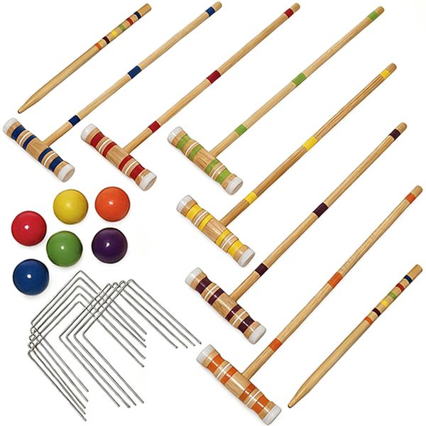 Croquet 6 Player Set Outdoor Backyard Lawn Croquette Game Lawn Hook Game