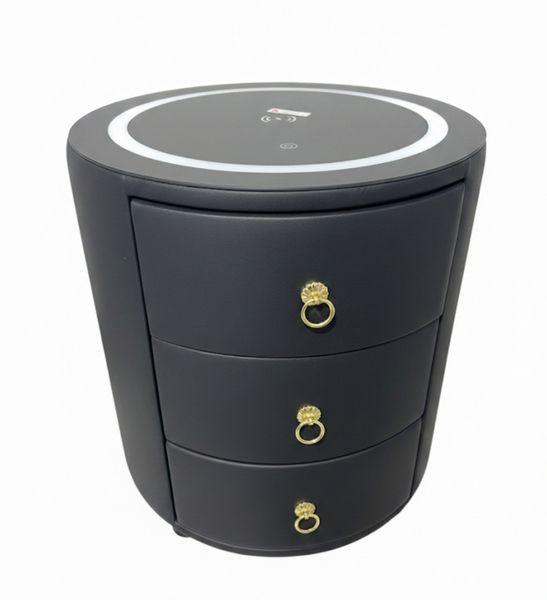 Black-White Round Charging Station End Table