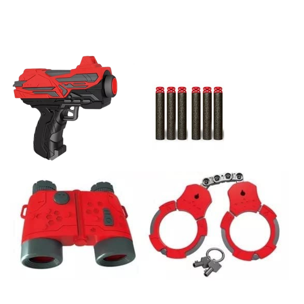 Plastic Air Soft Bullet Shooting Gun for Kids with Handcuff and Binoculars