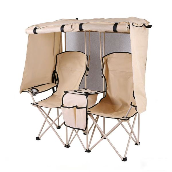 Outdoor Camping Leisure Double Folding Chair - Sunshade And Rain Cover