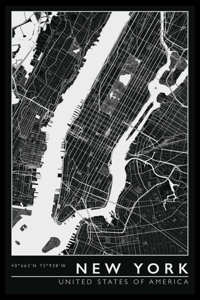 City Map - New York Poster with Black Frame