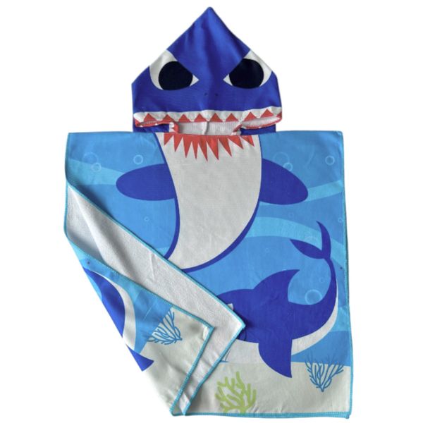 Kids Hooded Swim Towel Blue Shark