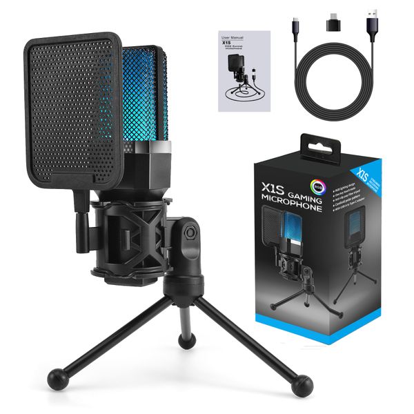 Condenser Microphone with Stand USB Microphone for Podcast Video Streaming