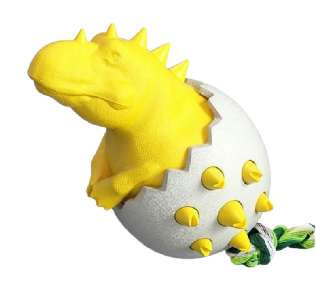 Dinosaur Egg Dog Chew Toy Training Interactive and Teeth Cleaning - Yellow