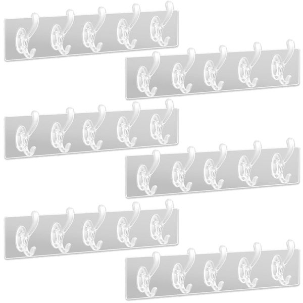 Home Self Adhesive Five Hooks Wall Hanger Set of 6(30cm)