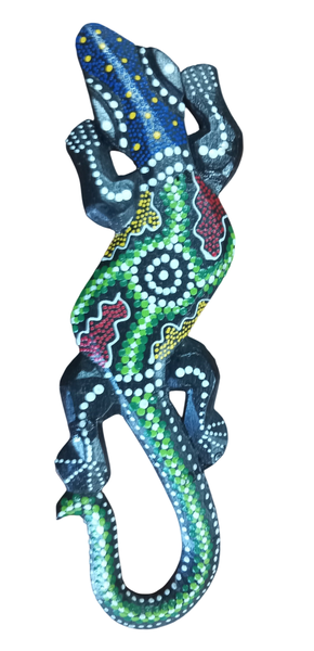 Gecko Hand Painted Wooden Green Dots Decor - 30cm