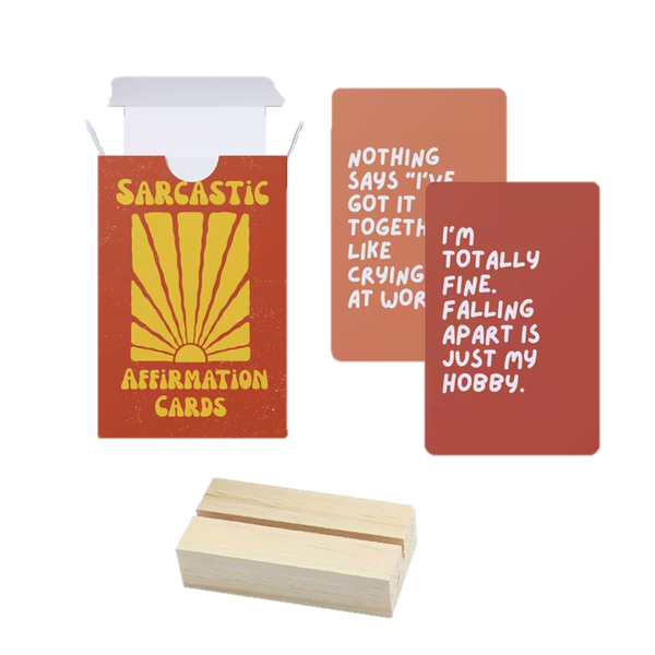 Sarcastic Affirmation Cards Set with Wooden Display Stand