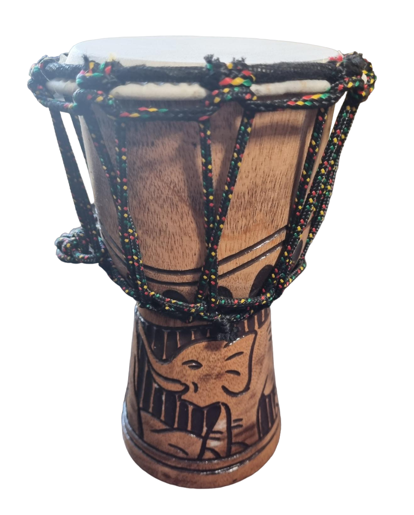 Ornament Mini Hand/Finger Djembe Light Brown Carved Elephant - 20cm x 10xm