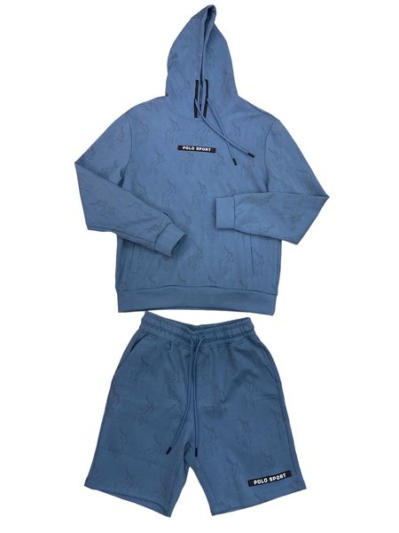 Polo - Men's Sport Monogram L/S Sweat-Top and Shorts Set - Blue