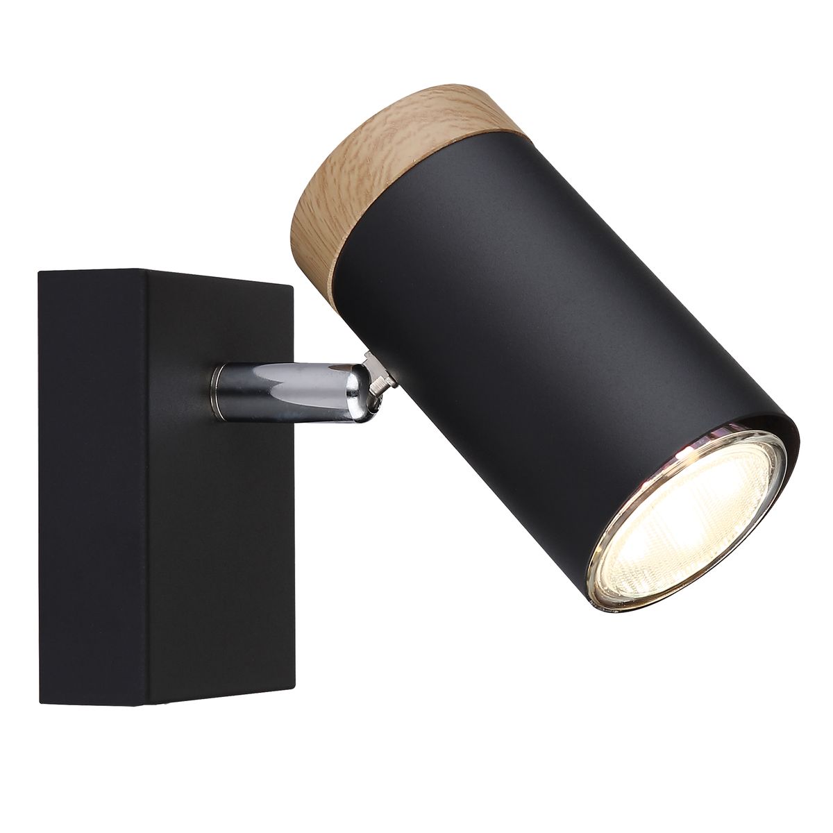 1 Light Adjustable Black Spotlight with Wooden Accent - S412