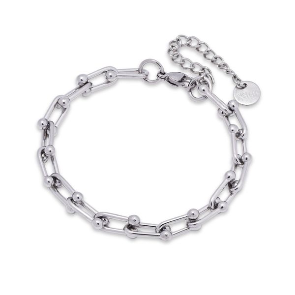 Steel My Heart Waterproof Silver Oval Bull Ring Link Steel Bracelet