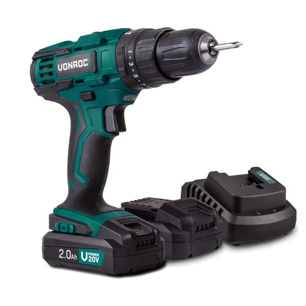 VONROC 20V Cordless Impact Drill Set - Includes Batteries And Charger