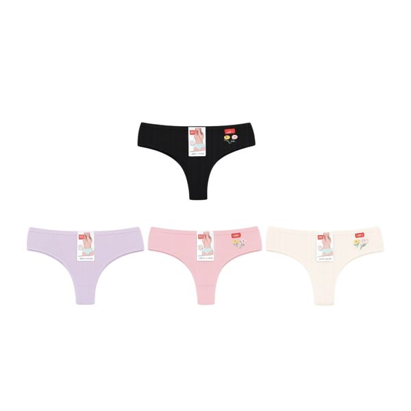 Women's Ribbed Brazilian Thong Panties 4 Pack
