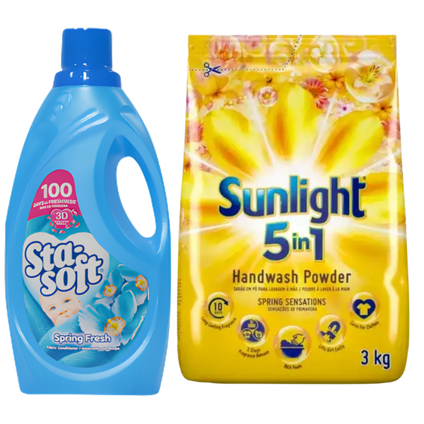 Sunlight Hand Washing Powder 3kg + Sta-Soft Spring Fresh Fabric Softener 2L