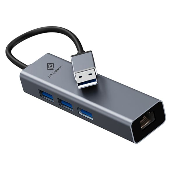 Life Online SA USB 2.0 to Ethernet Adapter with 3-Port USB Hub - Black