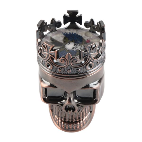 3 Layers Herb Crusher Tobacco Grinder Skull Head with Crown Red Bronze