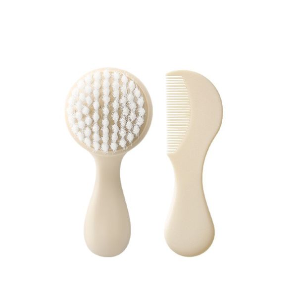 Beige Baby Hair Brush Set - Soft Bristle Newborn Comb for Gentle Scalp Care