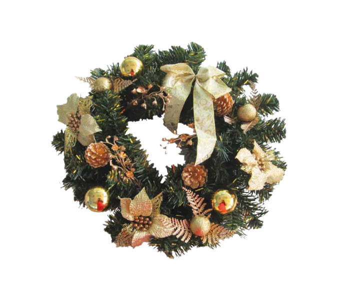 Wreath with Gold Poinsettias and Bow 40cm