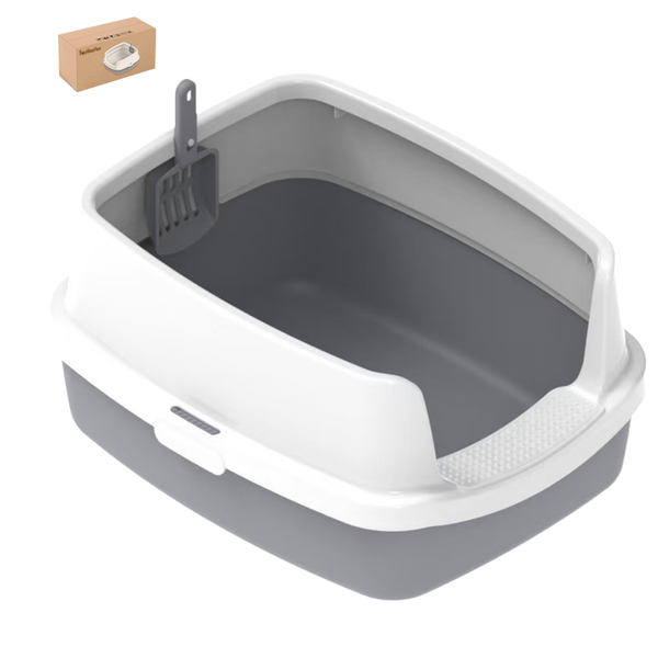 TopikaPet -Extra Large Cat Litter Box with Scoop, High Sides, Open Top-Grey