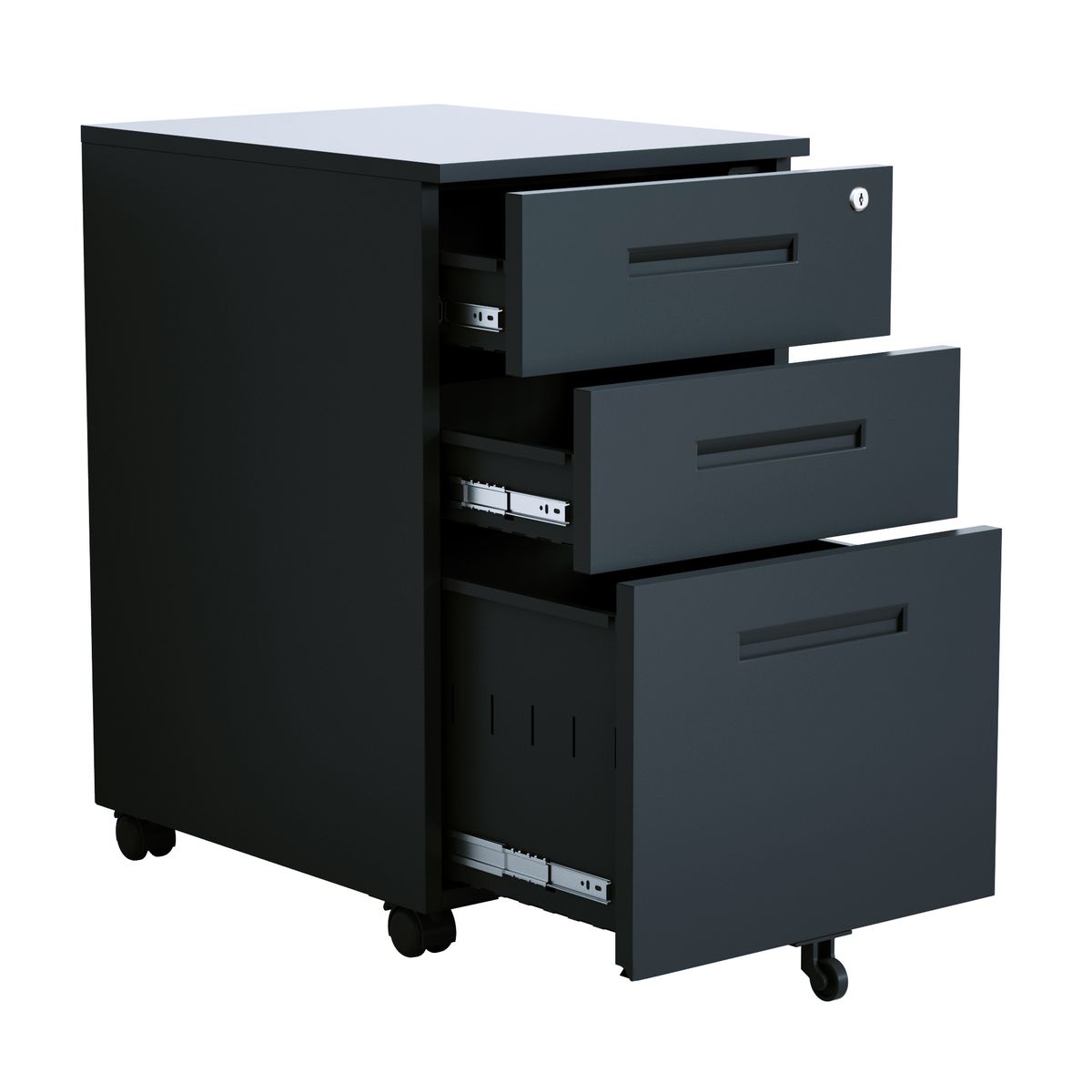 Steel 3 Drawer Mobile Filing Cabinet With Inner Handl and Lock - Black ...