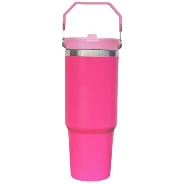 Flip Top Tumbler Stainless Steel Hot Water Bottle with Straw Lid