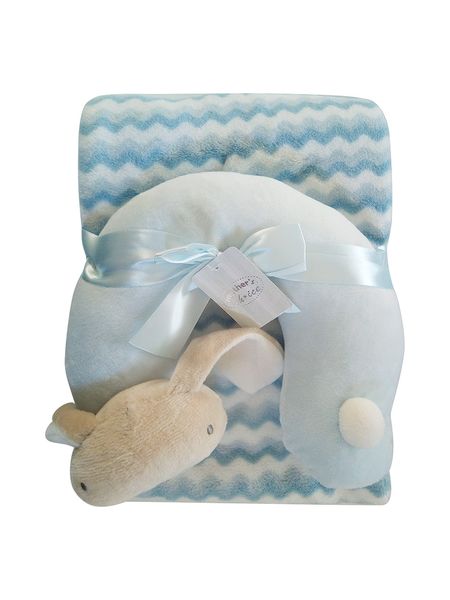 Mothers Choice Baby Blanket with Travel Pillow Blue Zig Zag