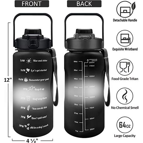 3-in-1 Water Bottle with Motivational Time Markers - Set of 3 - Black Ombre, Shop Today. Get it Tomorrow!