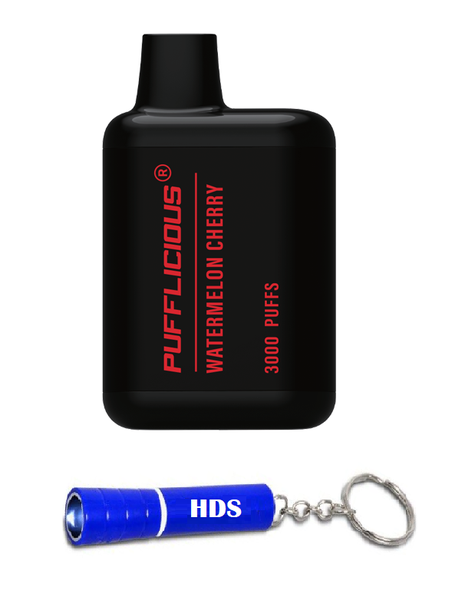 Pufflicious 3000 Puff 50mg Vape- Watermelon Cherry with HDS Branded Keyring