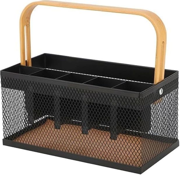 Cutlery Organizer Basket with Bamboo Handle