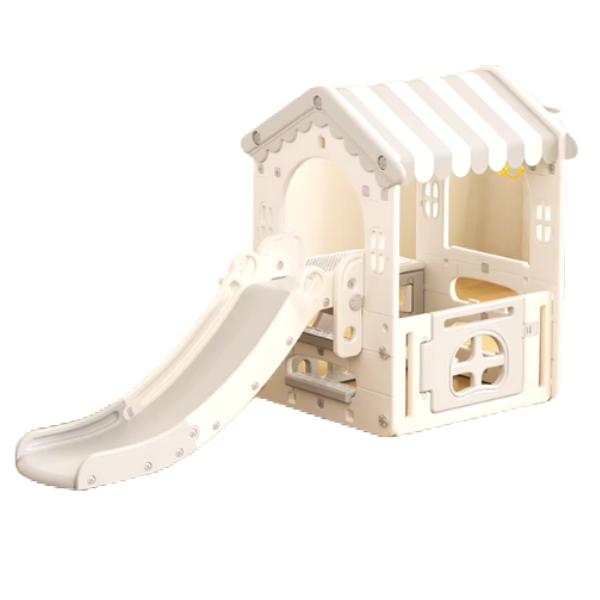 Dream Game House , with Slide, Basketball Hoop, Secret Base - White &amp; Grey
