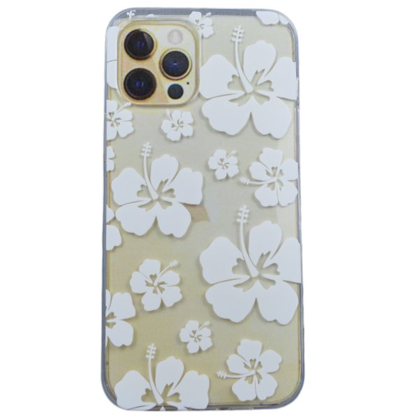 White Hawaiian Flower Print Phone Case Compatible with iPhone 12 Pro Max - Transparent