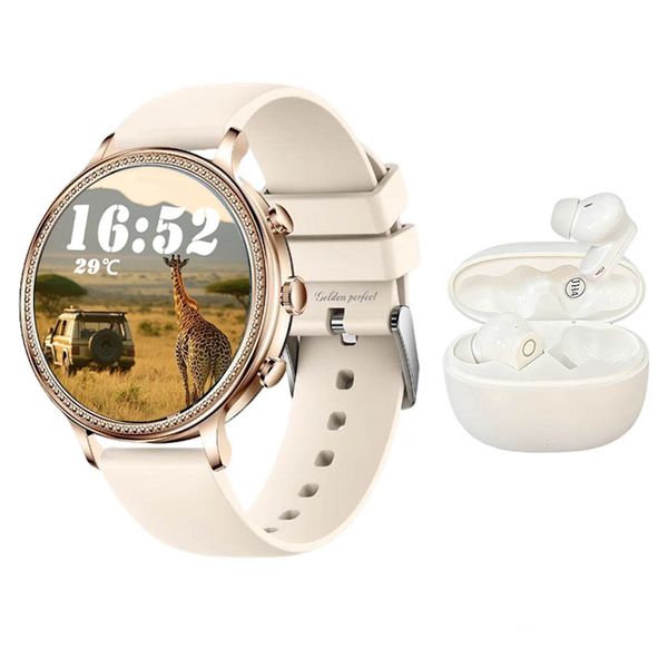 1.39-Inch Women's Smartwatch &amp; Earphones Set with Pink Strap &amp; Gold Bezel