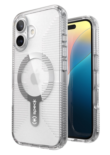 Speck Gemshell Grip MagSafe Case For iPhone 16 - Clear/Chrome