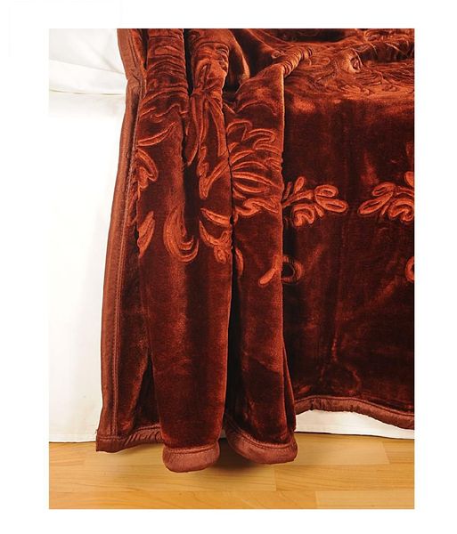 Gold 1 Ply Embossed Super Soft Mink Blanket Dark/Gold Brown
