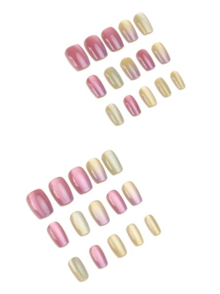 30-Piece- Iridescent Short Square Shape Gradient Press-On Nails-Pink &amp; Gold